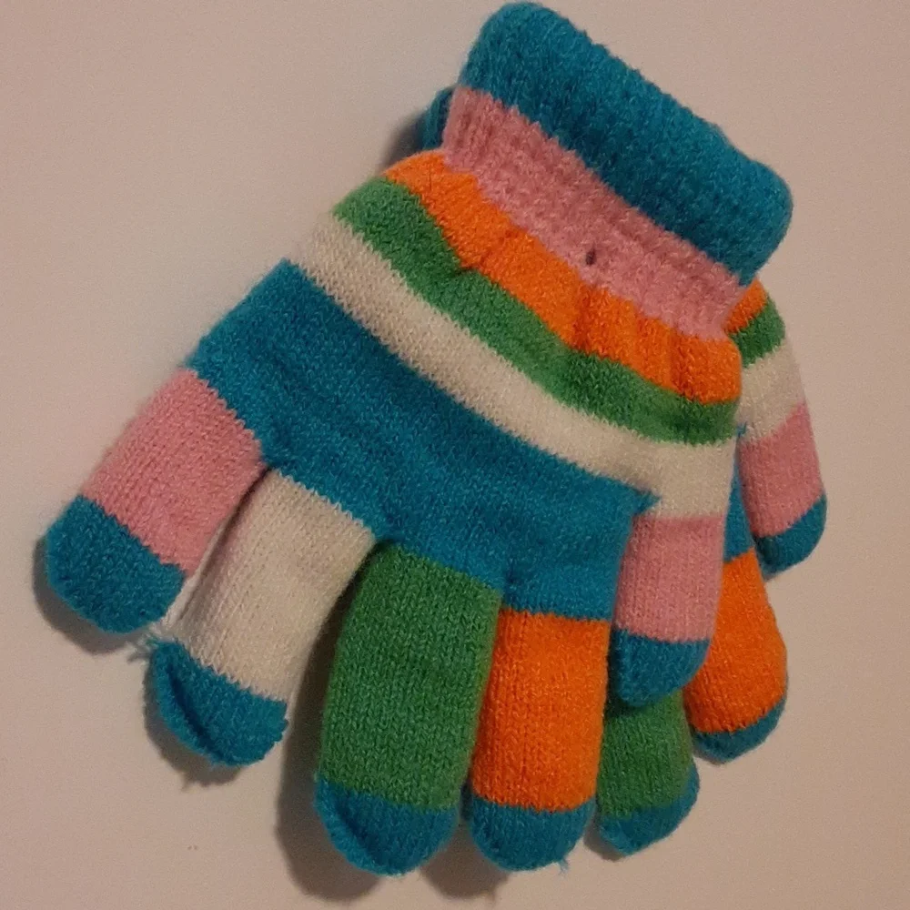 Juniors Striped Mittens - Blue, Pink, Orange, Green